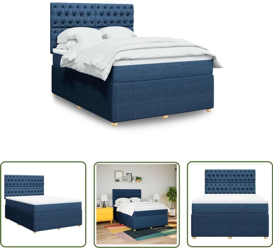 VidaXL Boxspring met matras stof blauw 140x200 cm Boxspring Matras Bed Frame Slaapcomfort Pocketvering