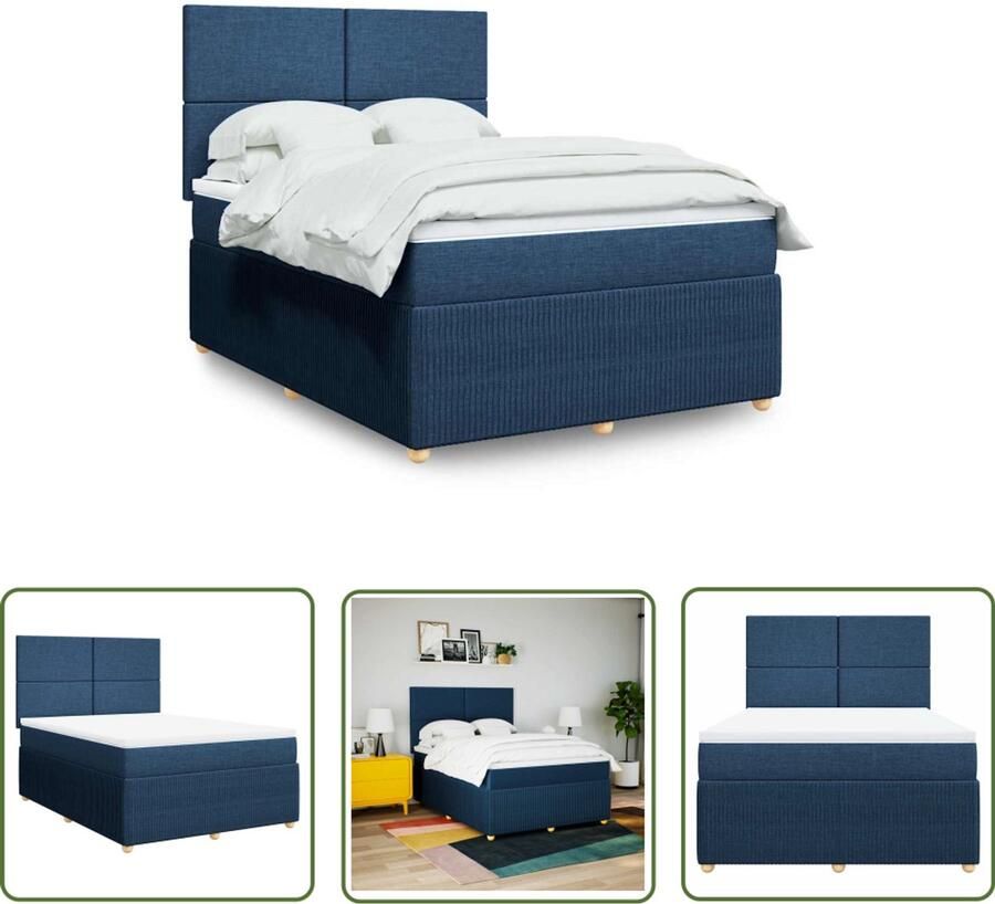 VidaXL Boxspring met matras stof blauw 140x200 cm Boxspring Matras Slaapcomfort Pocketvering Hoofdbord