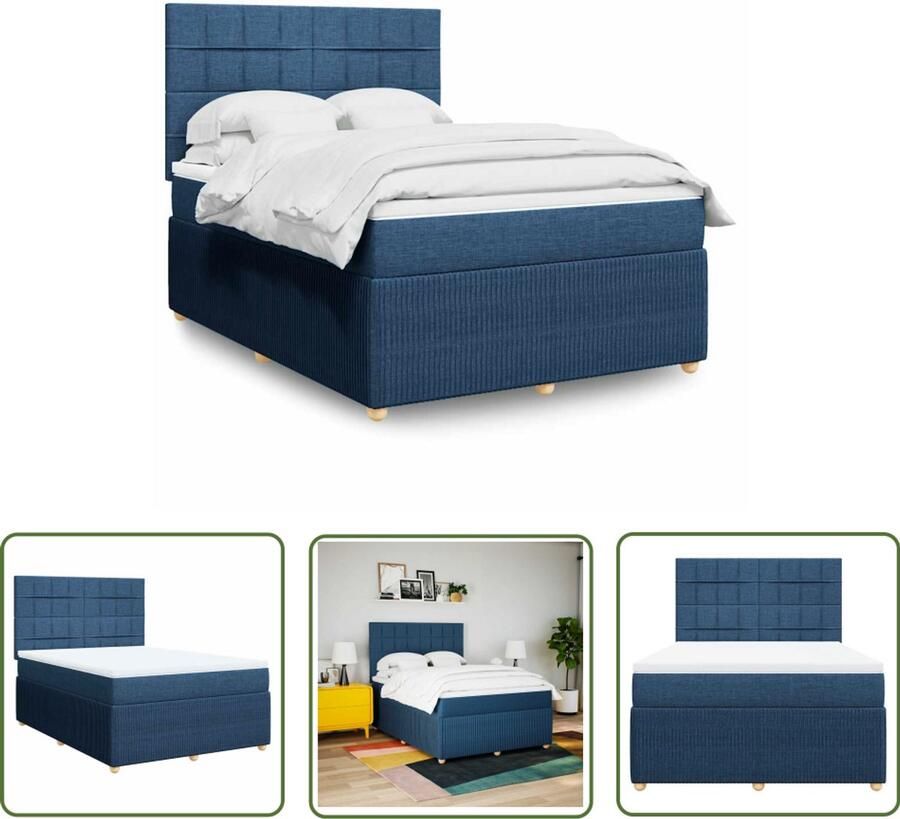 VidaXL Boxspring met matras stof blauw 160x200 cm Boxspring Matras Bed Frame Slaapkamer Nacht