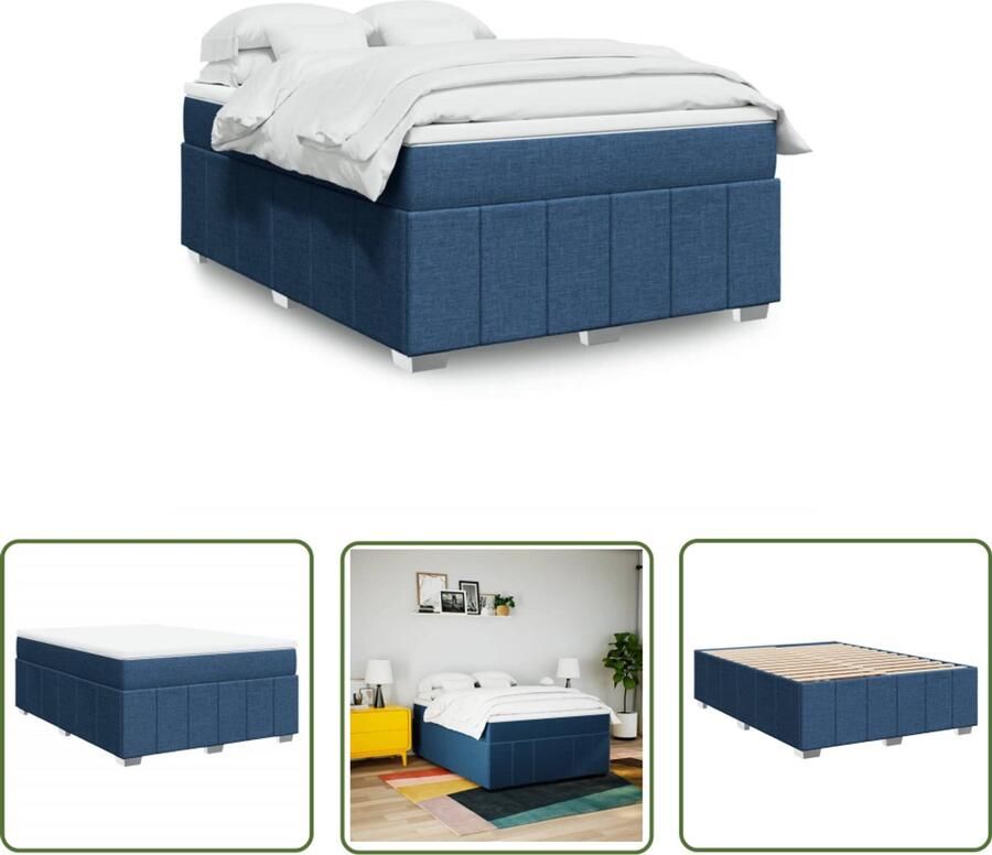 VidaXL Boxspring met matras stof blauw 160x200 cm Boxspring Matras Bed Frame Slaapkamer Pocketvering