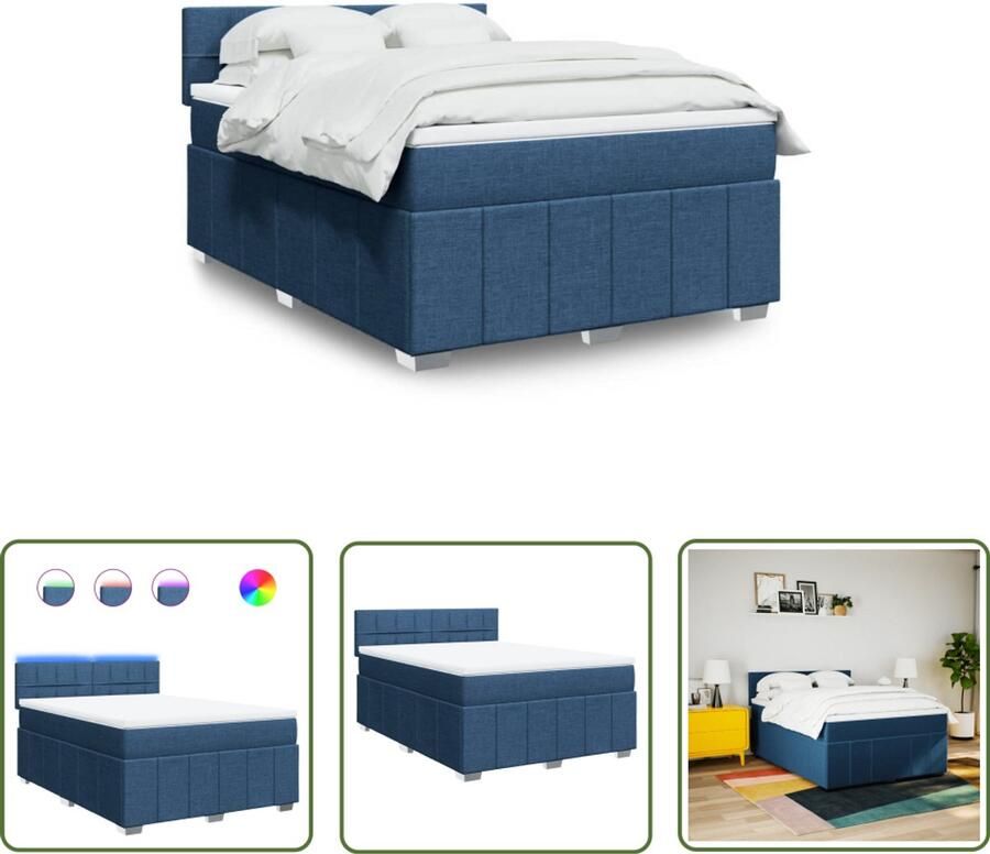 VidaXL Boxspring met matras stof blauw 160x200 cm Boxspring Matras Led Verlichting Bedroom Furniture Slaapkamerdecoratie
