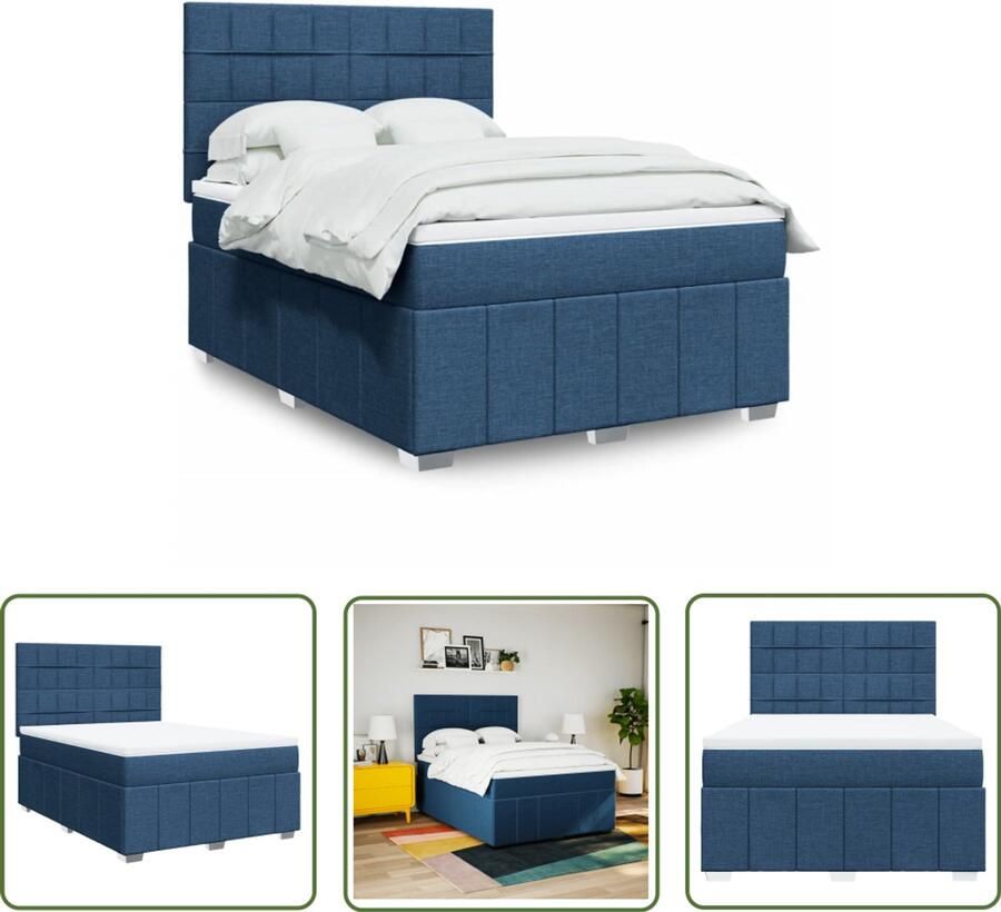 VidaXL Boxspring met matras stof blauw 160x200 cm Boxspring Matras Slaapcomfort Bedframe Pocketvering