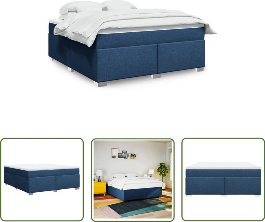 VidaXL Boxspring met matras stof blauw 180x200 cm Boxspring Matras Bed Frame Pocketvering Blauwe Boxspring