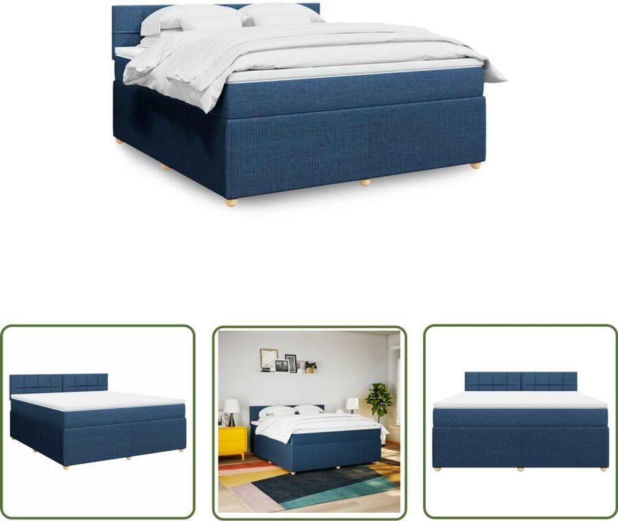 VidaXL Boxspring met matras stof blauw 180x200 cm Boxspring Matras Bed Frame Slaapkamer Boxspringbed