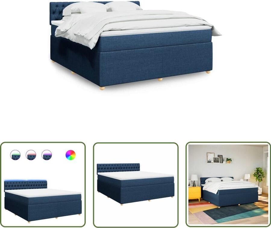 VidaXL Boxspring met matras stof blauw 180x200 cm Boxspring Matras Bed Frame Slaapkamer Boxspringset