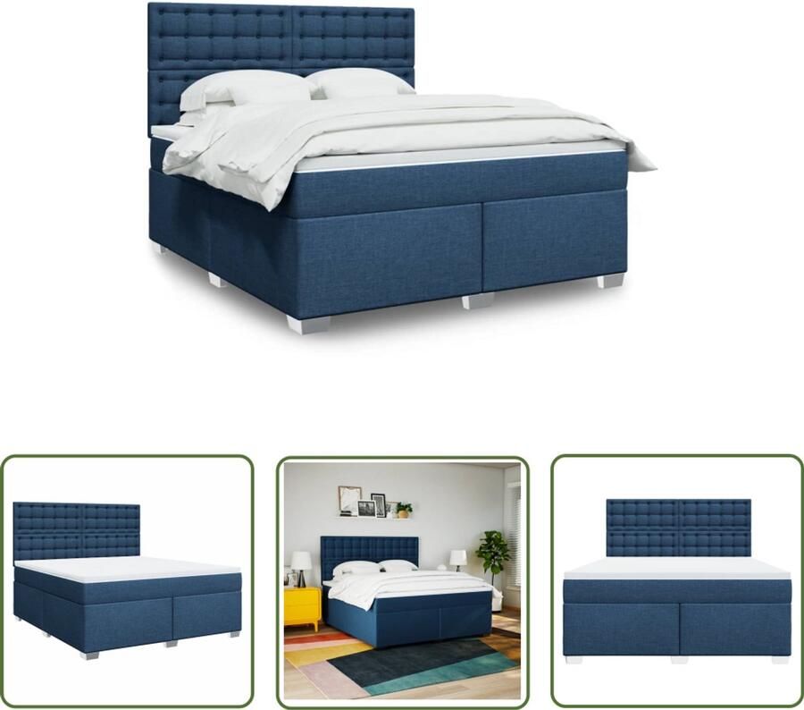 VidaXL Boxspring met matras stof blauw 180x200 cm Boxspring Matras Bed Frame Slaapkamer Comfortabel