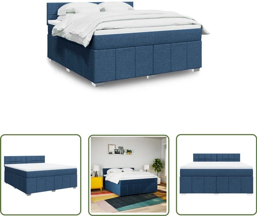 VidaXL Boxspring met matras stof blauw 180x200 cm Boxspring Matras Bed Slaapkamer Boxspringbed