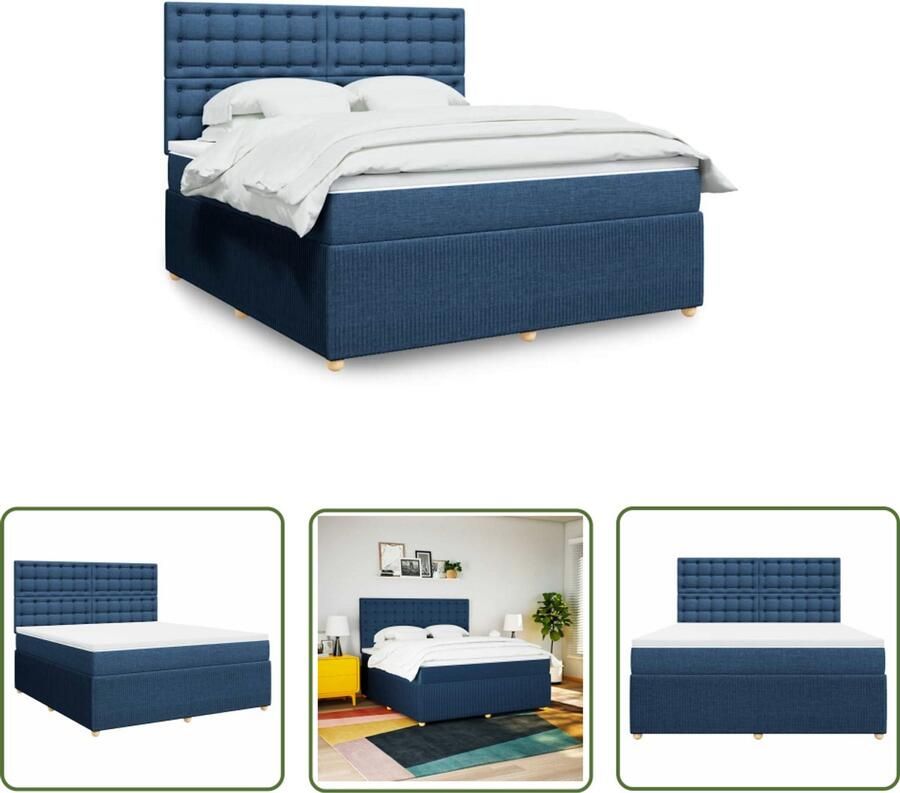 VidaXL Boxspring met matras stof blauw 180x200 cm Boxspring Matras Boxspringbed Slaapcomfort Pocketvering