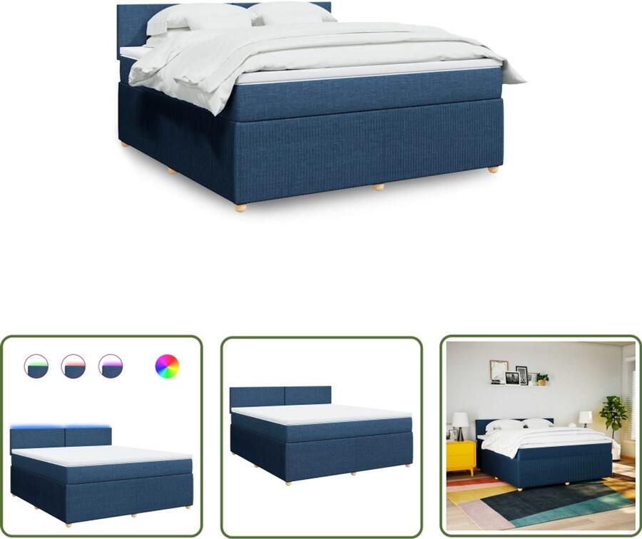 VidaXL Boxspring met matras stof blauw 180x200 cm Boxspring Matras Led Verlichting Bedroom Furniture Slaapkamer