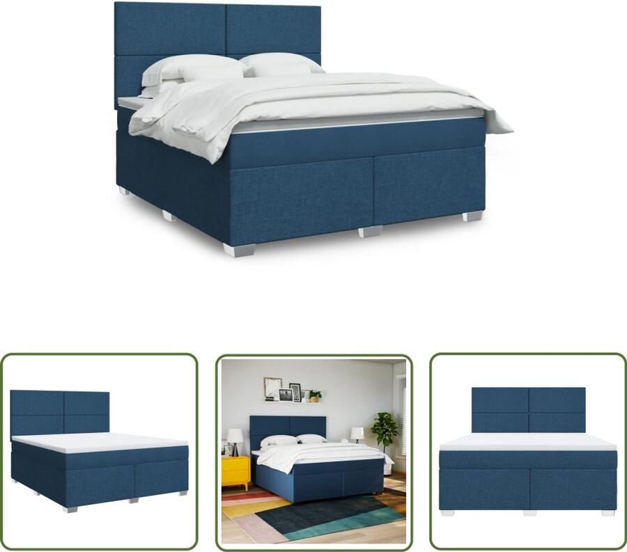 VidaXL Boxspring met matras stof blauw 180x200 cm Boxspring Matras Slaapcomfort Bed Frame Bedroom Furniture