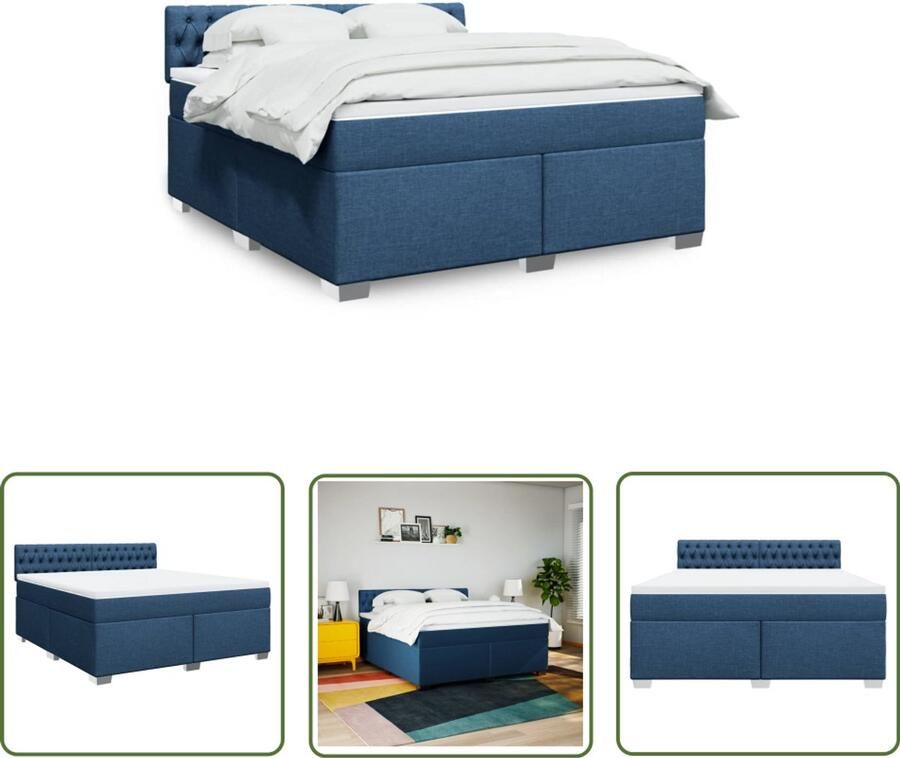 VidaXL Boxspring met matras stof blauw 180x200 cm Boxspring Matras Slaapcomfort Bedroom Furniture Tweepersoonsbed