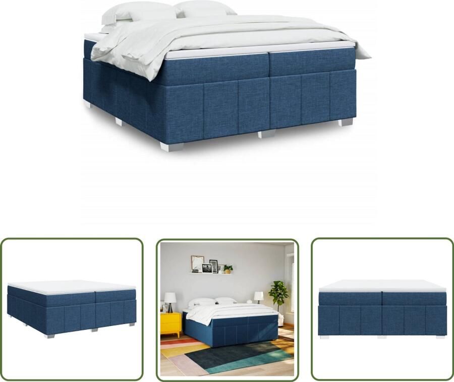 VidaXL Boxspring met matras stof blauw 200x200 cm Boxspring Matras Bed Frame Pocketvering Blauwe Boxspring