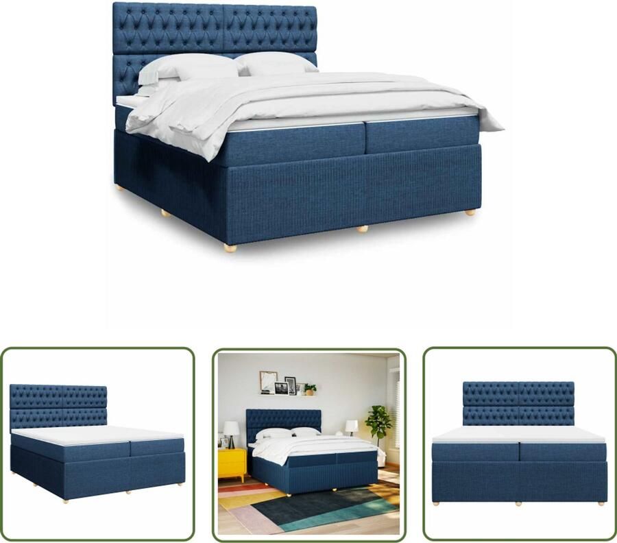VidaXL Boxspring met matras stof blauw 200x200 cm Boxspring Matras Boxspringbed Slaapcomfort Pocketvering