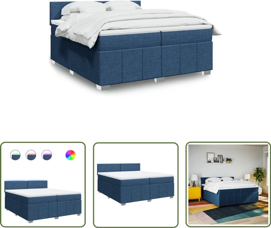 VidaXL Boxspring met matras stof blauw 200x200 cm Boxspring Matras Led Verlichting Bedroom Furniture Slaapkamer