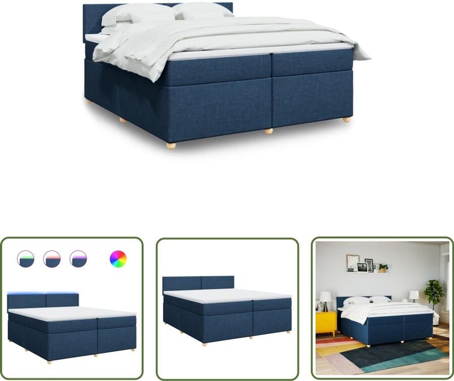 VidaXL Boxspring met matras stof blauw 200x200 cm Boxspring Matras Led Verlichting Blue Bedroom Slaapkamerdecoratie