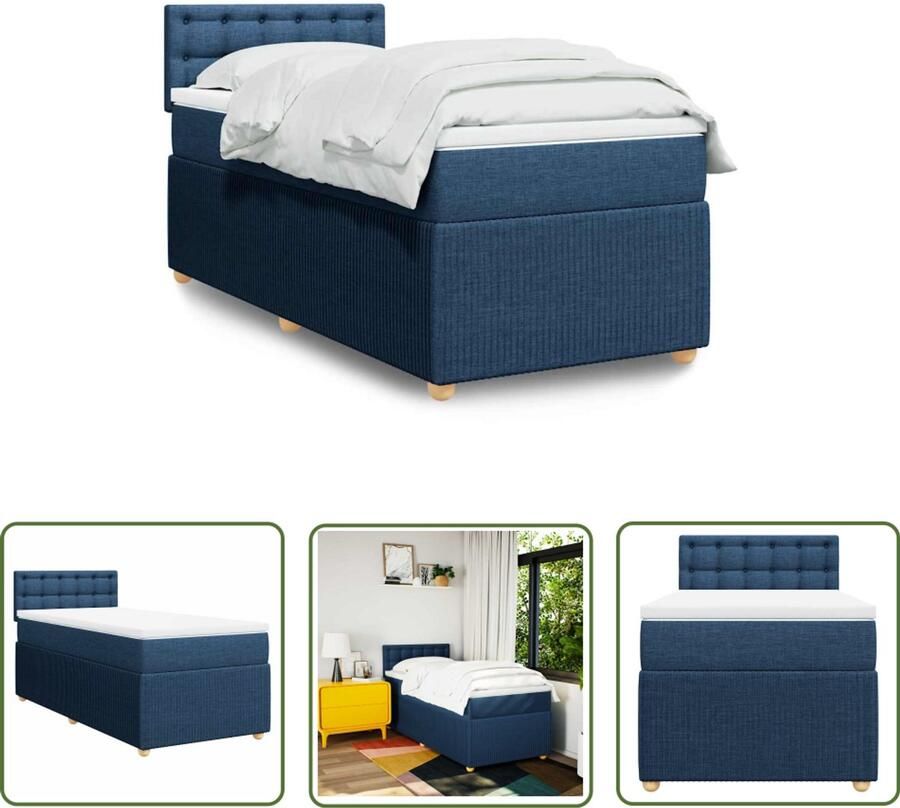 VidaXL Boxspring met matras stof blauw 80x200 cm Boxspring Matras Bed Frame Slaapcomfort Pocketvering