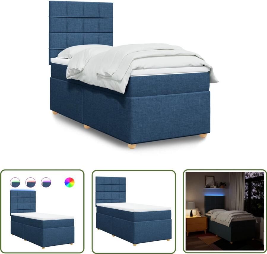 VidaXL Boxspring met matras stof blauw 80x200 cm Boxspring Matras Led Verlichting Bedroom Furniture Slaapkamer