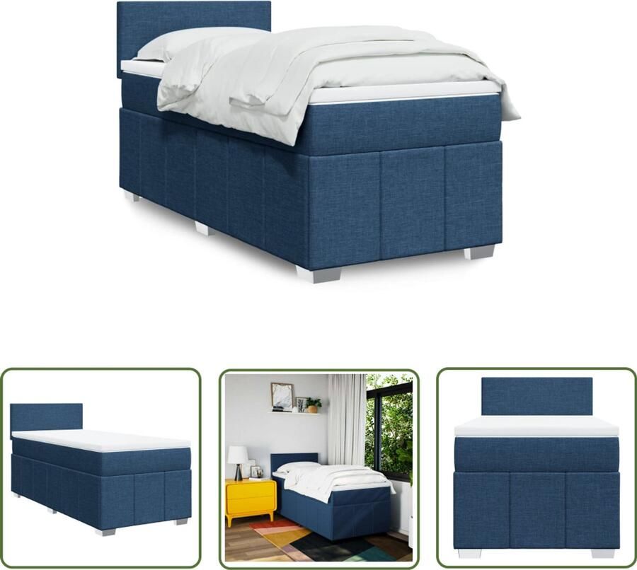 VidaXL Boxspring met matras stof blauw 80x200 cm Boxspring Matras Pocketvering Bed Frame Hoofdbord