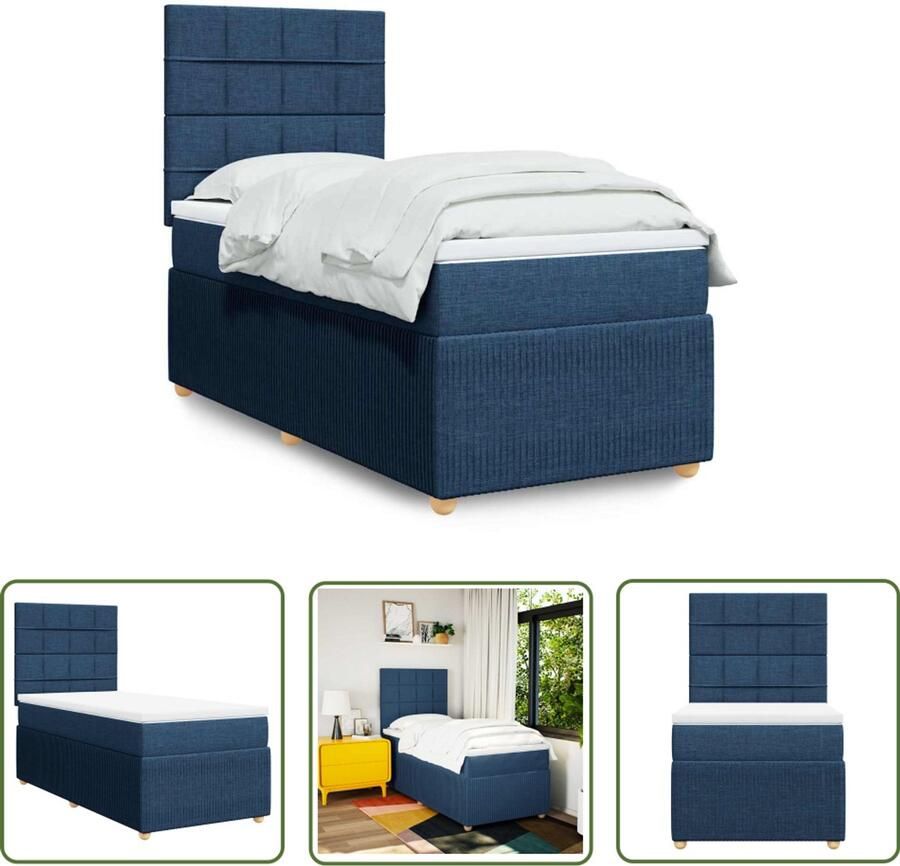VidaXL Boxspring met matras stof blauw 90x190 cm Boxspring Matras Slaapcomfort Bed Frame Hoofdbord