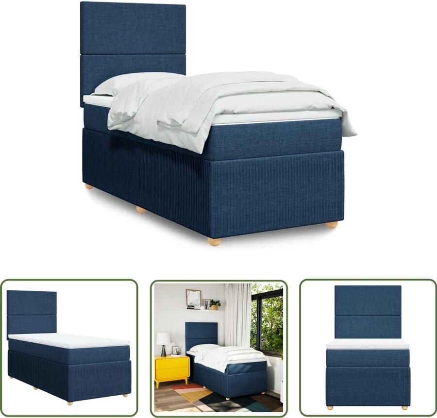 VidaXL Boxspring met matras stof blauw 90x190 cm Boxspring Matras Slaapcomfort Bed Frame Pocketvering