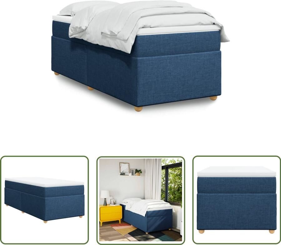 VidaXL Boxspring met matras stof blauw 90x200 cm Boxspring Matras Slaapcomfort Bed Frame Pocketvering