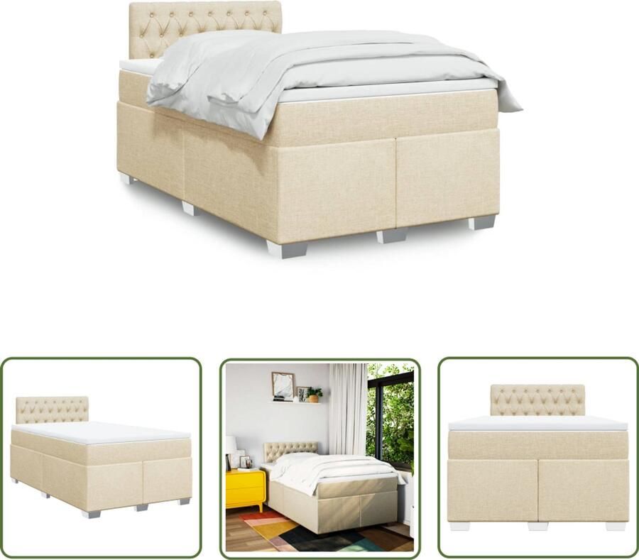 VidaXL Boxspring met matras stof crèmekleurig 120x190 cm Boxspring Matras Bed Frame Boxspring Bed Creme Kleur