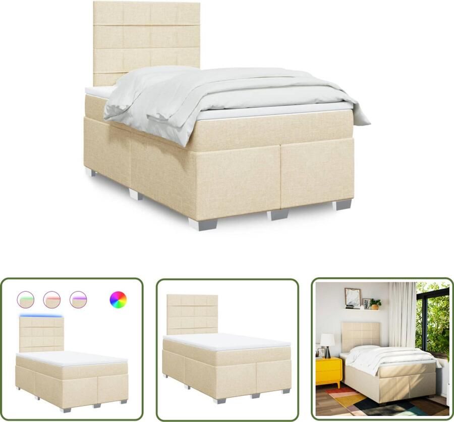 VidaXL Boxspring met matras stof crèmekleurig 120x190 cm Boxspring Matras Led Lamp Creme Kleur Bedroom Furniture