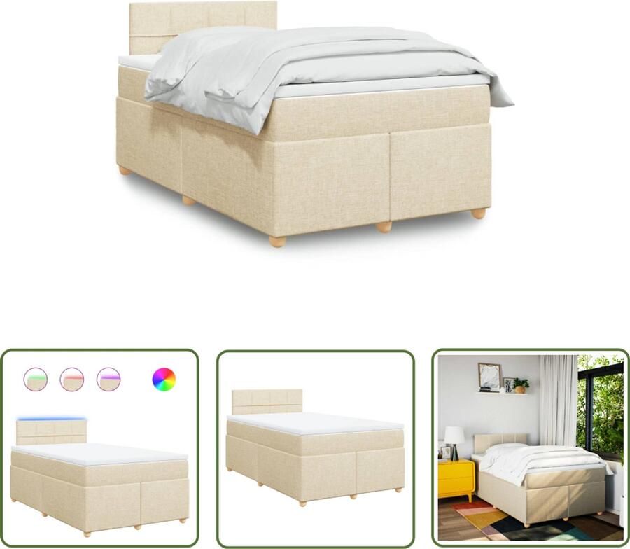 VidaXL Boxspring met matras stof crèmekleurig 120x190 cm Boxspring Matras Led Verlichting Creme Kleur Bedroom Furniture