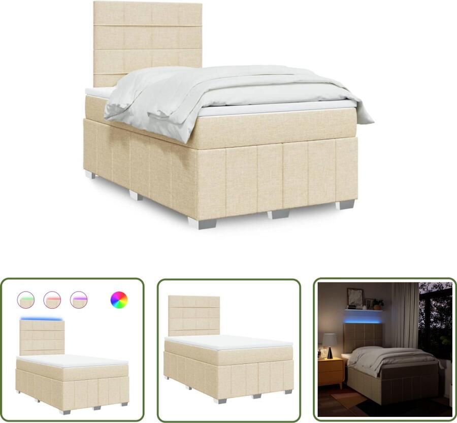 VidaXL Boxspring met matras stof crèmekleurig 120x190 cm Boxspring Matras Led Verlichting Creme Kleurig Pocketvering