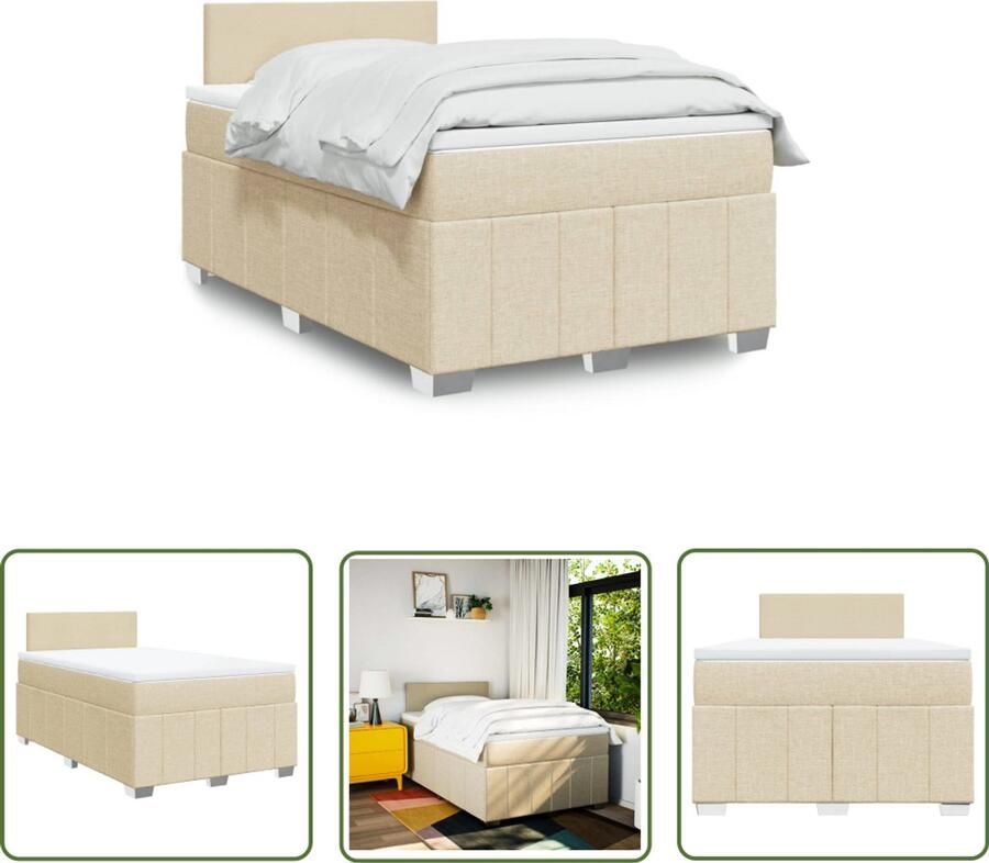VidaXL Boxspring met matras stof crèmekleurig 120x190 cm Boxspring Matras Pocketvering Bed Frame Hoofdbord