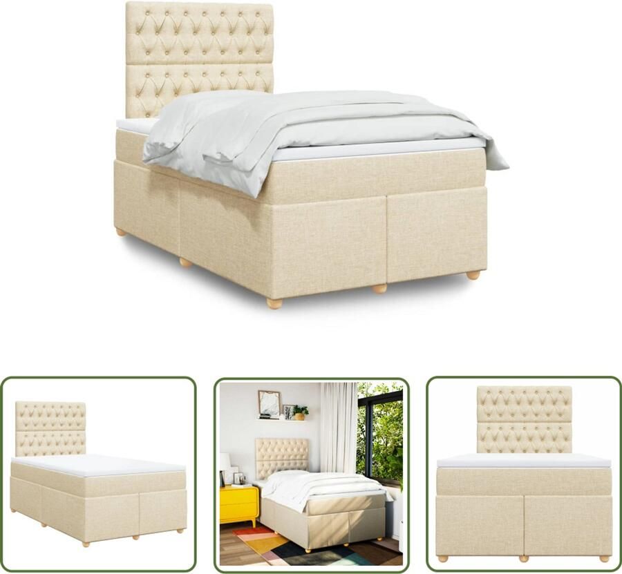 VidaXL Boxspring met matras stof crèmekleurig 120x190 cm Boxspring Matras Pocketvering Creme Kleur Bed Frame
