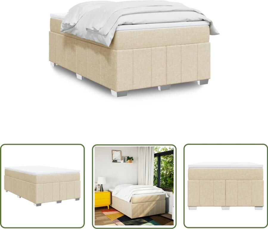VidaXL Boxspring met matras stof crèmekleurig 120x190 cm Boxspring Matras Pocketvering Creme Kleurig Bed Frame