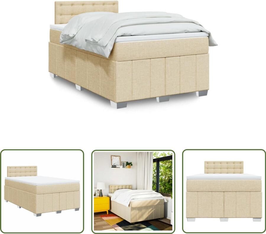VidaXL Boxspring met matras stof crèmekleurig 120x190 cm Boxspring Matras Pocketvering Cremekleurig Bed Frame