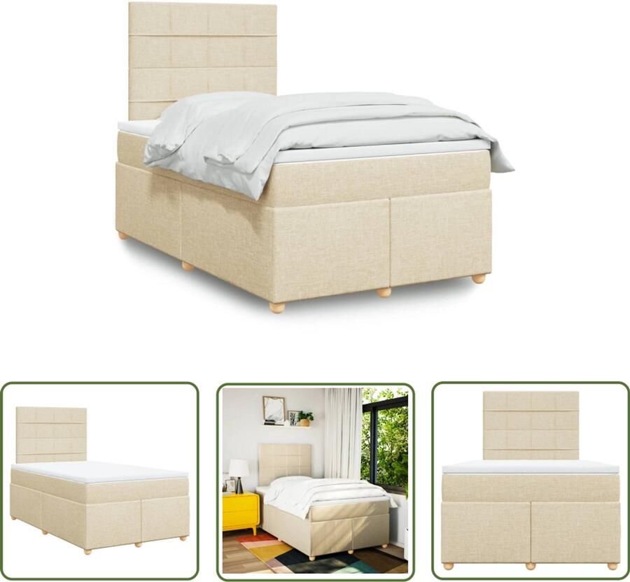 VidaXL Boxspring met matras stof crèmekleurig 120x190 cm Boxspring Matras Slaapcomfort Bedroom Decoratie Creme Kleurige Kamer