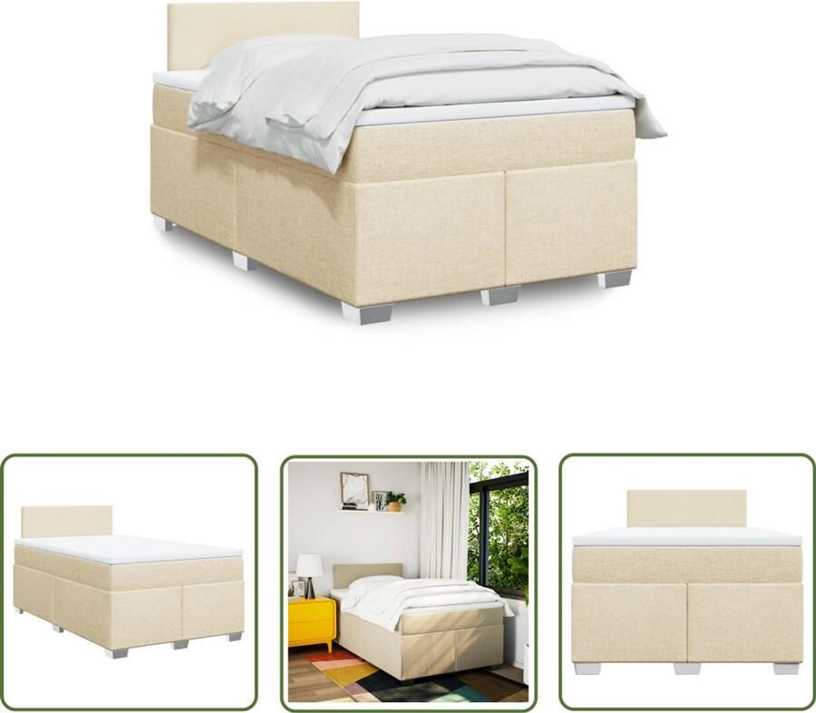 VidaXL Boxspring met matras stof crèmekleurig 120x190 cm Boxspring Matras Slaapcomfort Bedroom Furniture Creme Kleurig