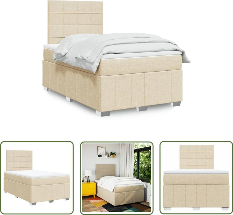 VidaXL Boxspring met matras stof crèmekleurig 120x190 cm Boxspring Matras Slaapcomfort Pocketvering Cremekleurig
