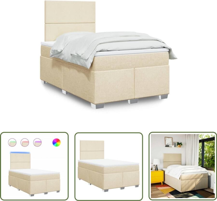 VidaXL Boxspring met matras stof crèmekleurig 120x200 cm Boxspring Matras Bed Slaapkamer Creme Kleur