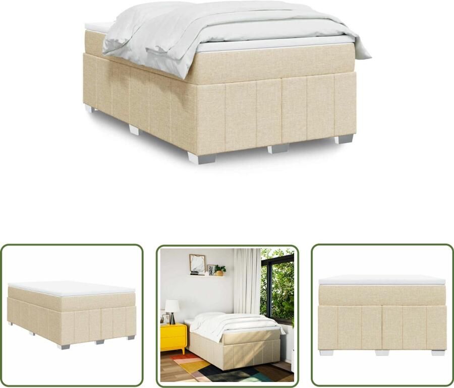 VidaXL Boxspring met matras stof crèmekleurig 120x200 cm Boxspring Matras Pocketvering Cremekleurig Bed Frame