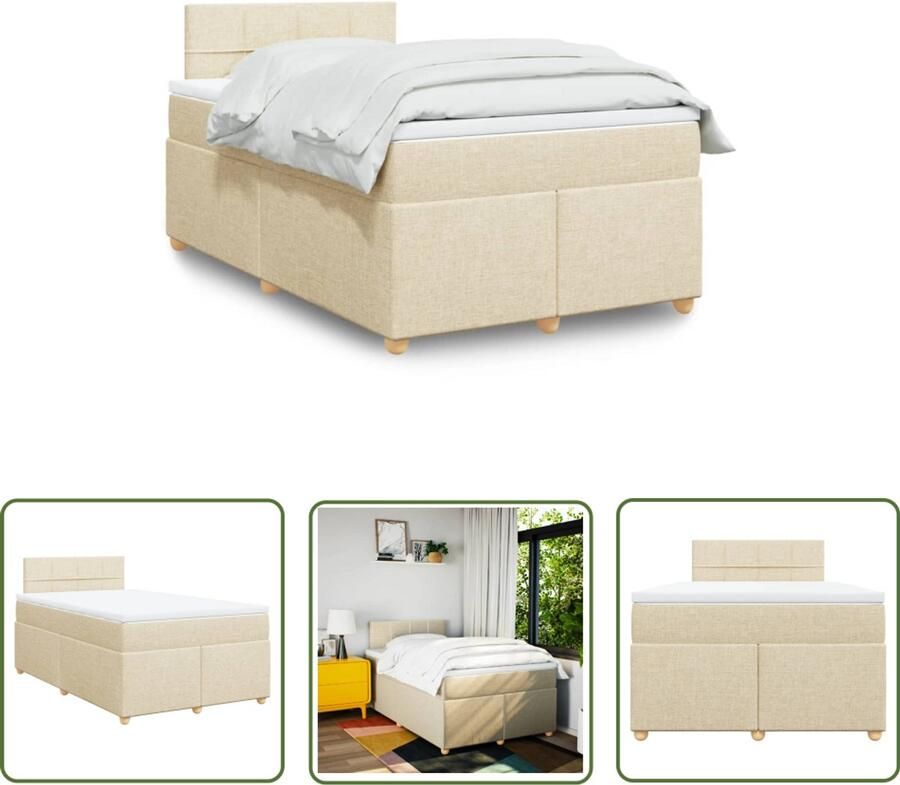 VidaXL Boxspring met matras stof crèmekleurig 120x200 cm Boxspring Matras Slaapcomfort Creme Kleurig Bedroom Furniture