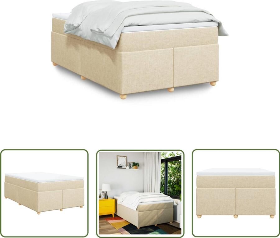 VidaXL Boxspring met matras stof crèmekleurig 120x200 cm Boxspring Matras Slaapcomfort Pocketvering Creme Kleur