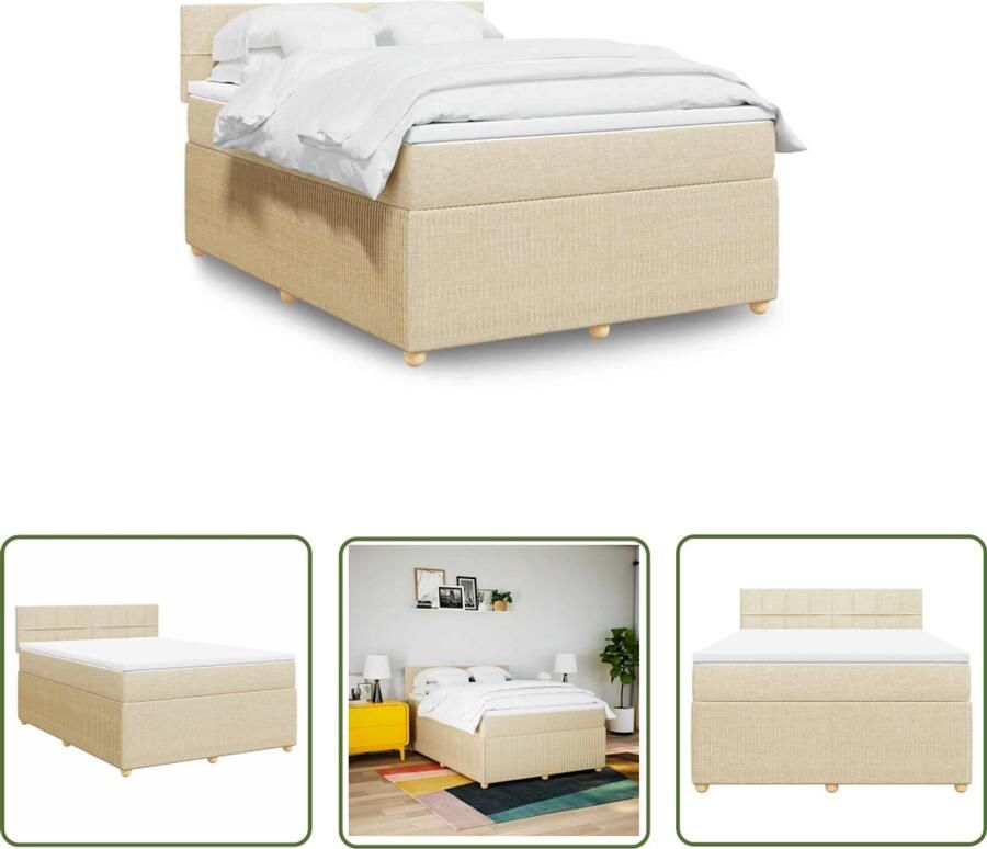 VidaXL Boxspring met matras stof crèmekleurig 140x200 cm Boxspring Matras Creme Kleurt Bedroom Furniture Slaapkamer
