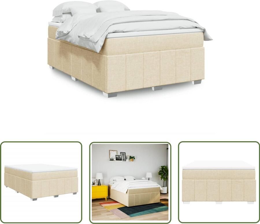 VidaXL Boxspring met matras stof crèmekleurig 140x200 cm Boxspring Matras Slaapcomfort Pocketvering Creme Kleur
