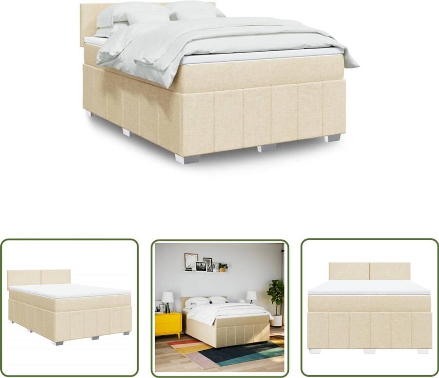 VidaXL Boxspring met matras stof crèmekleurig 160x200 cm Boxspring Matras Bed Frame Slaapcomfort Creme Kleur