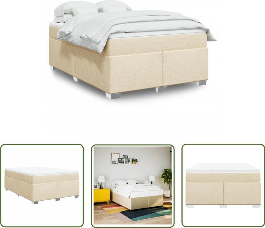 VidaXL Boxspring met matras stof crèmekleurig 160x200 cm Boxspring Matras Creme Kleurt Boxspringbed Slaapkamer