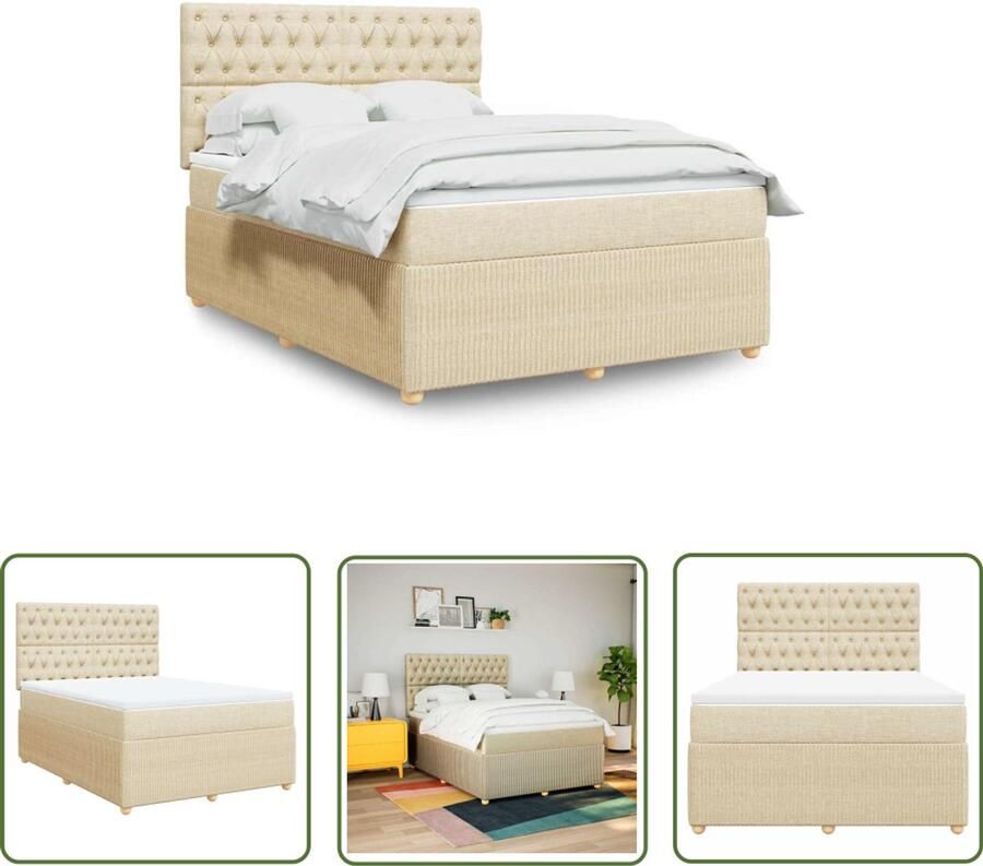 VidaXL Boxspring met matras stof crèmekleurig 160x200 cm Boxspring Matras Slaapcomfort Bedroom Furniture Creme Kleurtje - Foto 2