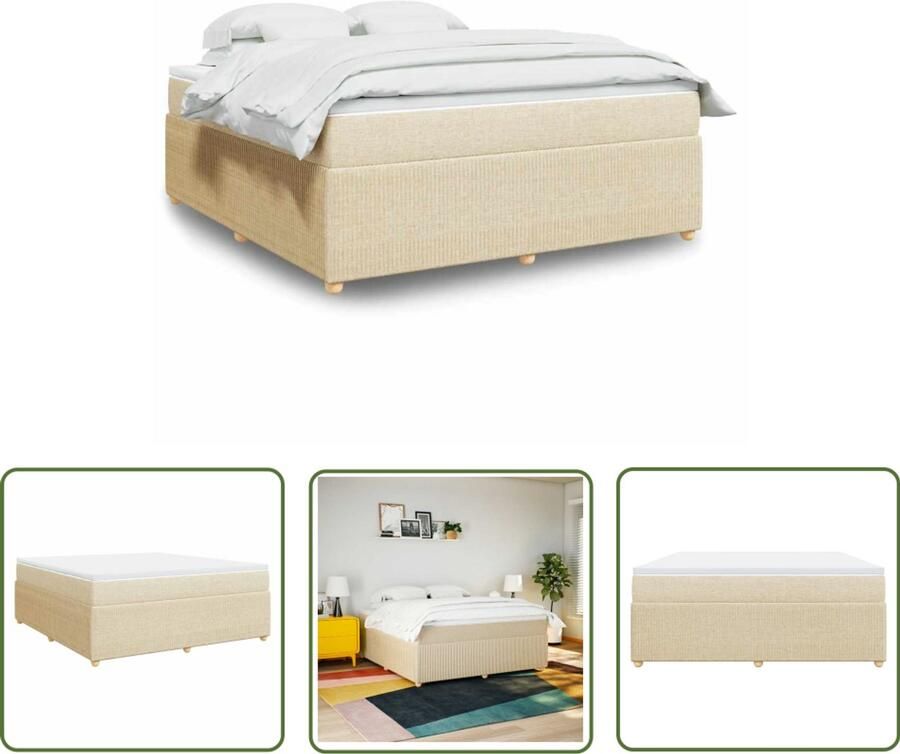 VidaXL Boxspring met matras stof crèmekleurig 180x200 cm Boxspring Matras Boxspringbed Slaapcomfort Pocketvering