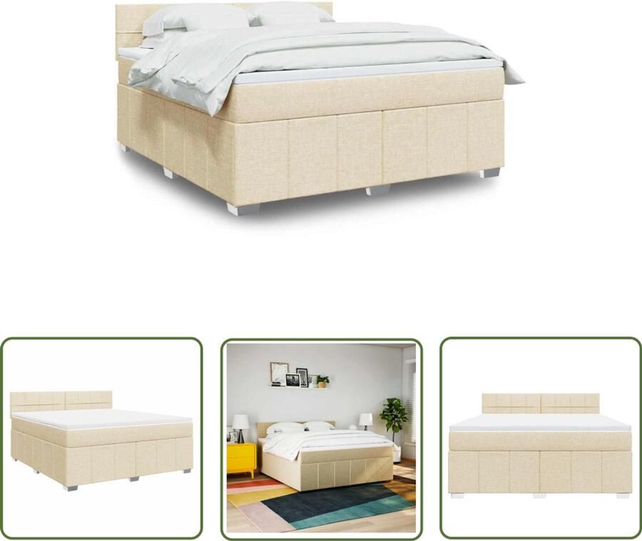 VidaXL Boxspring met matras stof crèmekleurig 180x200 cm Boxspring Matras Kruipruimte Creme Kleur Tweepersoonsbed
