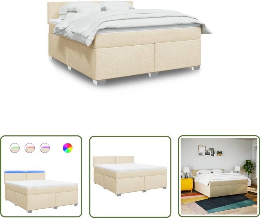 VidaXL Boxspring met matras stof crèmekleurig 180x200 cm Boxspring Matras Led Verlichting Creme Kleurig Bedroom Decoratie