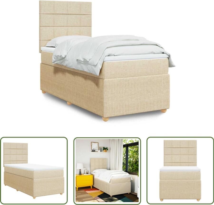 VidaXL Boxspring met matras stof crèmekleurig 80x200 cm Boxspring Matras Slaapcomfort Creme Kleurtje Bedroom Furniture