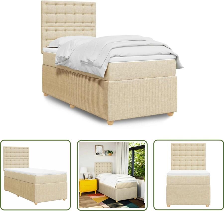 VidaXL Boxspring met matras stof crèmekleurig 80x200 cm Boxspring Matras Slaapcomfort Pocketvering Hoofdbord